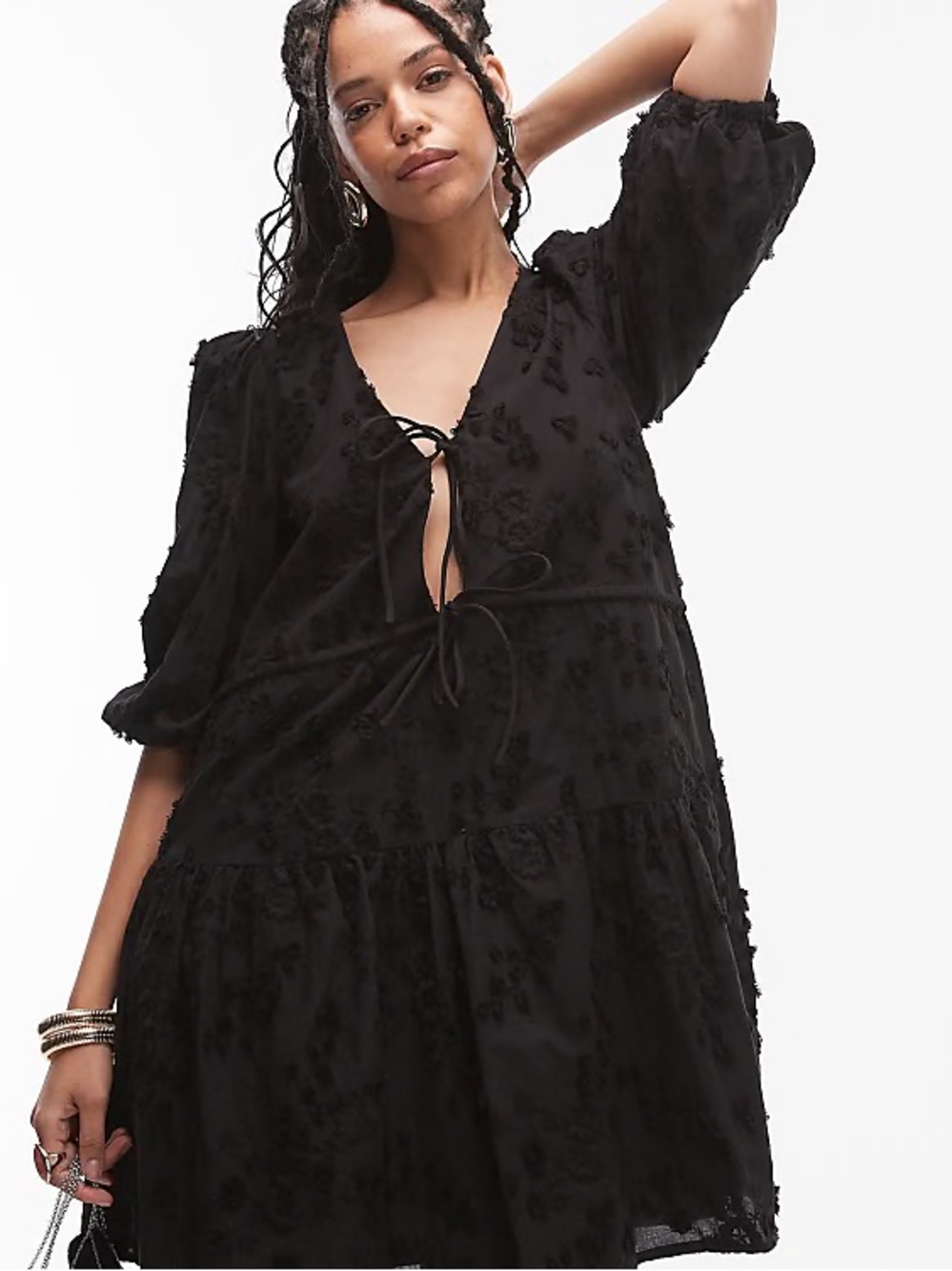 & Other Stories Black Embroidered Mini Dress, sz US 10, new without tags